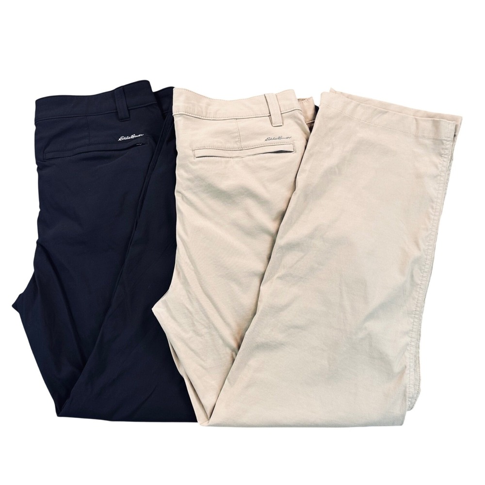 [Lot of 2]Eddie Bauer Travex Mens 35x30 Pants Black Khaki Nylon Stretch Outdoors